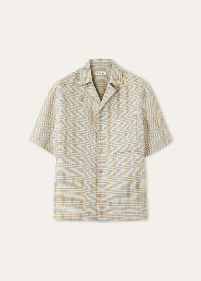 Piha Shirt in Sand — front view, Cuban collar linen shirt