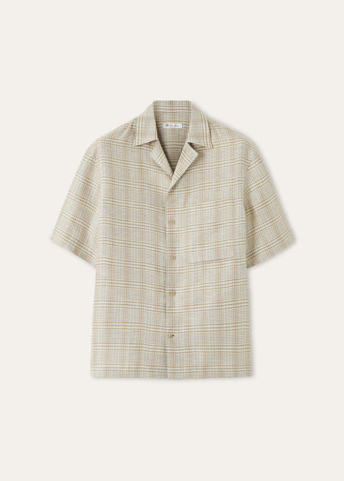 Piha Shirt in Sand — front view, Cuban collar linen shirt